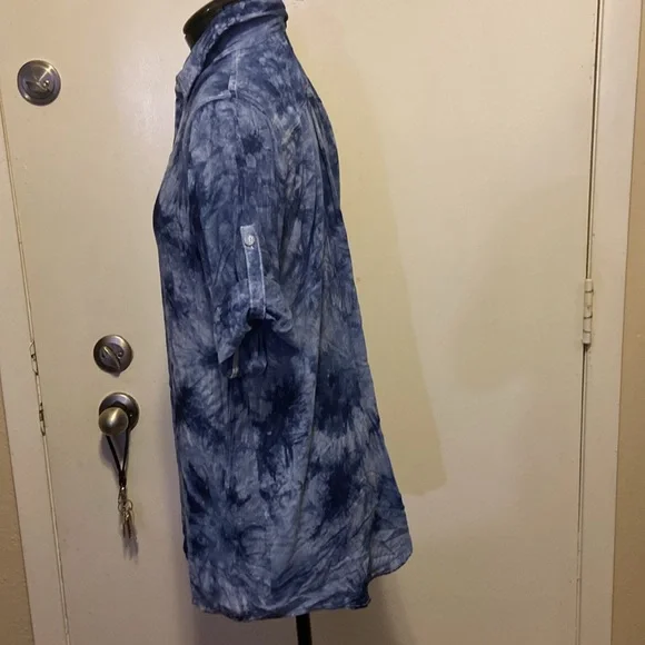 Women’s Lightweight Tie-Dye Top Med 3/4 Rolled Tab Sleeve Tunic Style - Picture 3 of 6